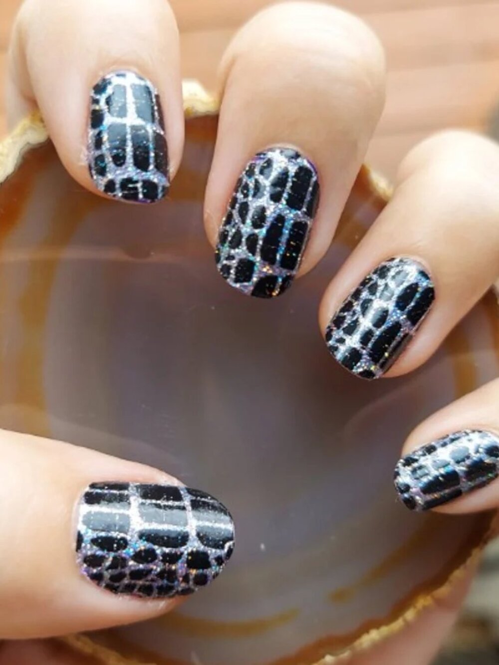 Hiss and Makeup Color Street Nail Polish Strips Retired Snake Silver Black
